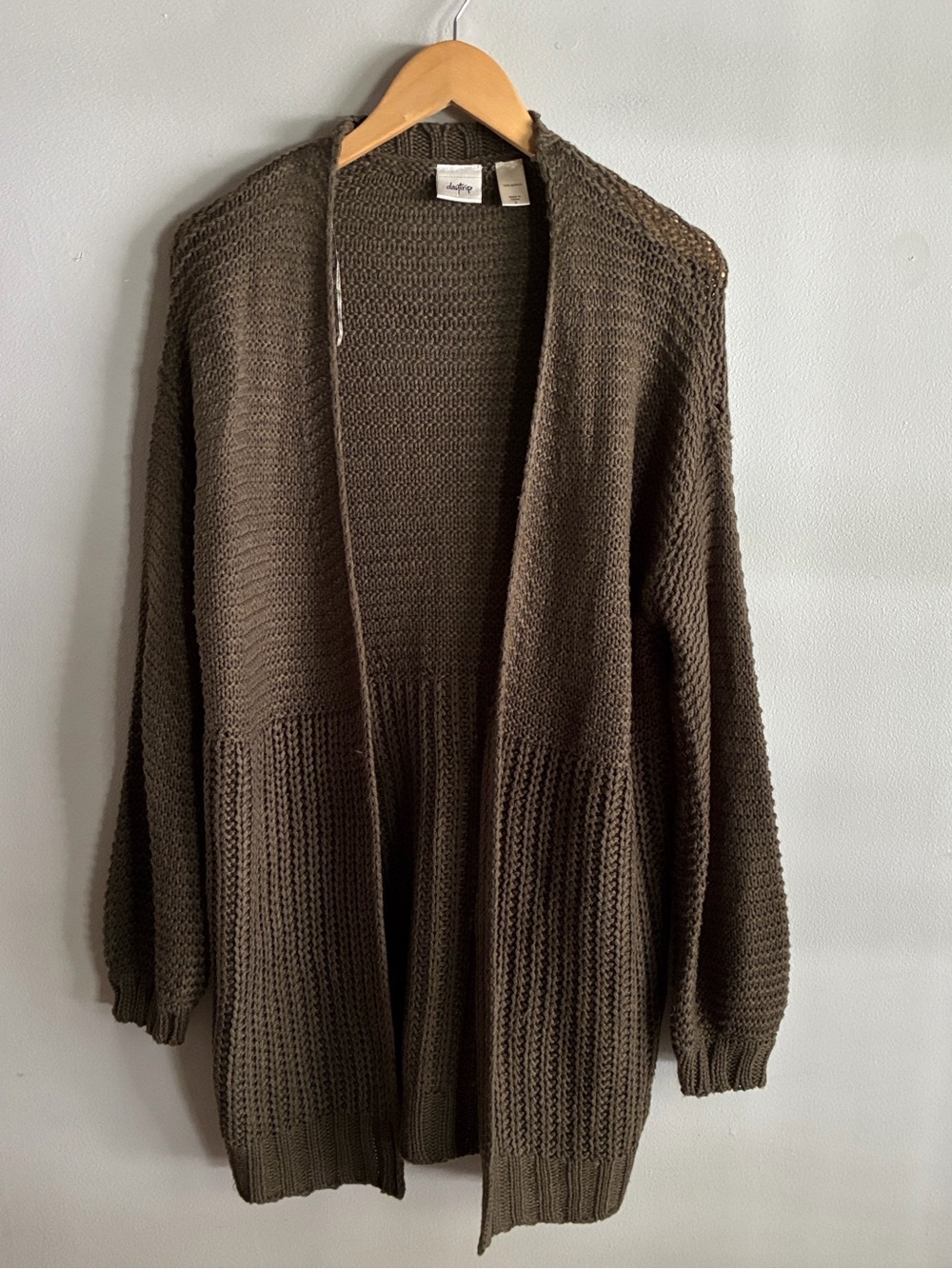 Daytrip Chunky Knit Cardigan Small olive Open Front Longline Cozy Sweater
